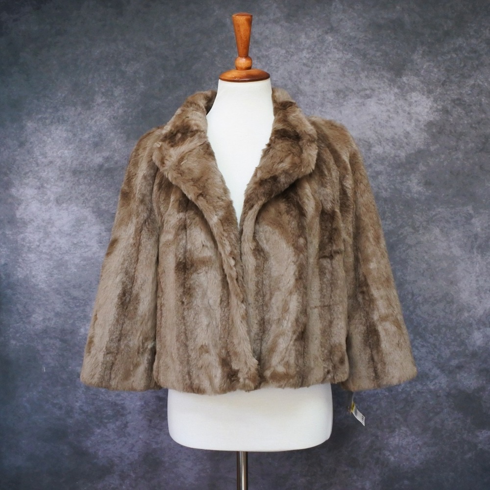 NWT INC International Concepts Faux Fur Brown Jacket Size M Petite